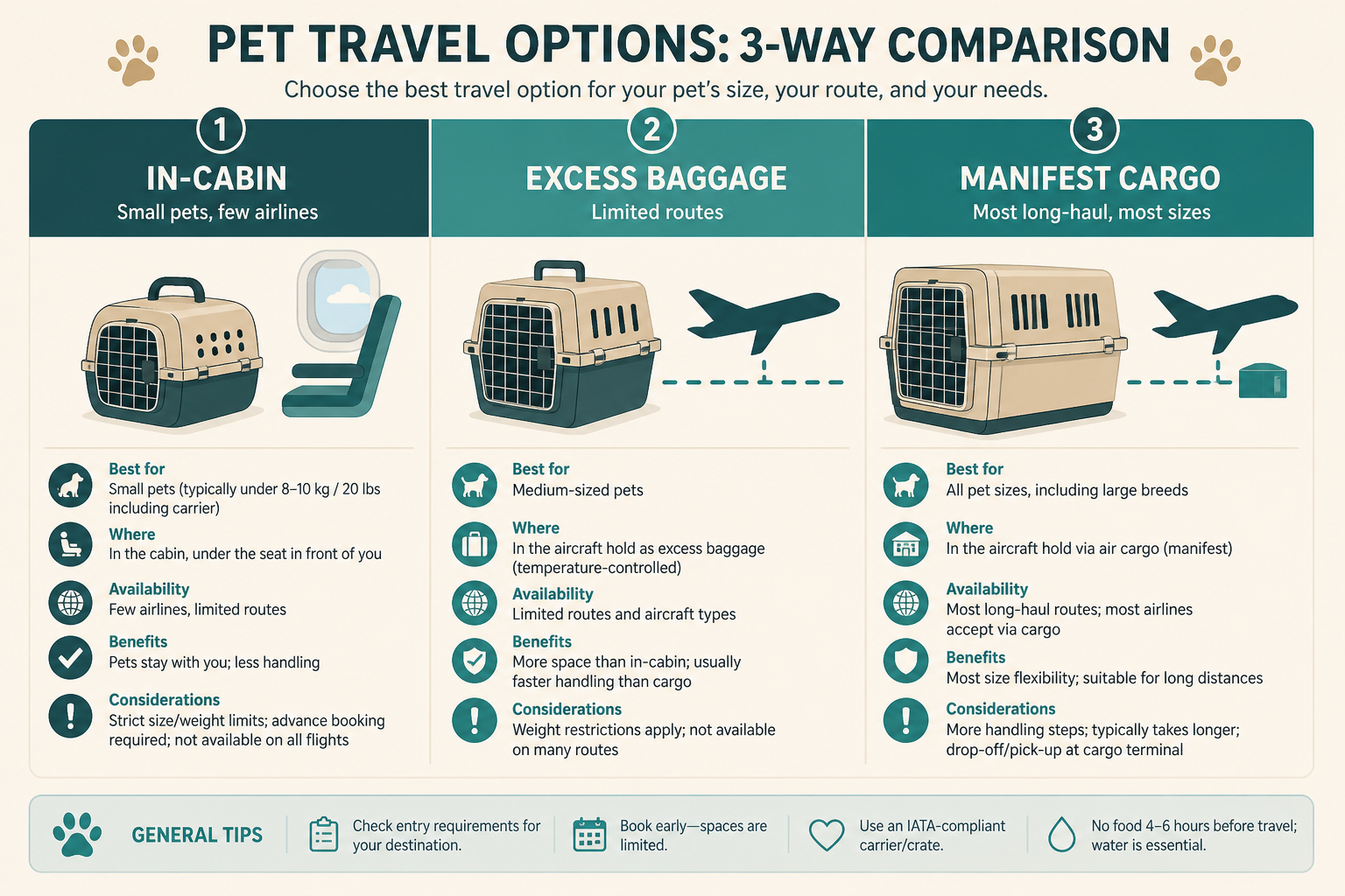 Cabin, checked-baggage and cargo options for pet travel to or from Dubai