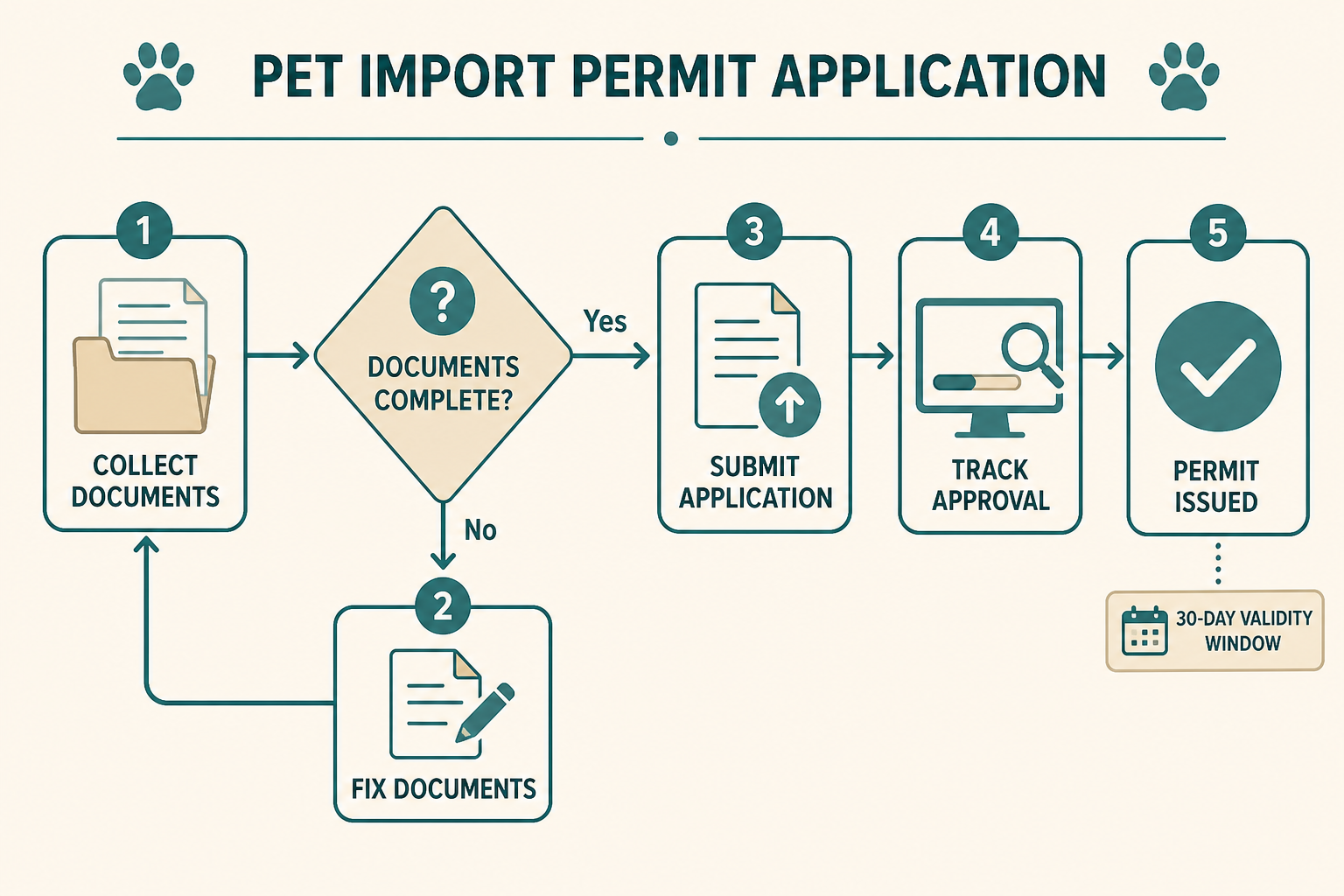 MOCCAE pet import permit application flow from document collection to approval tracking