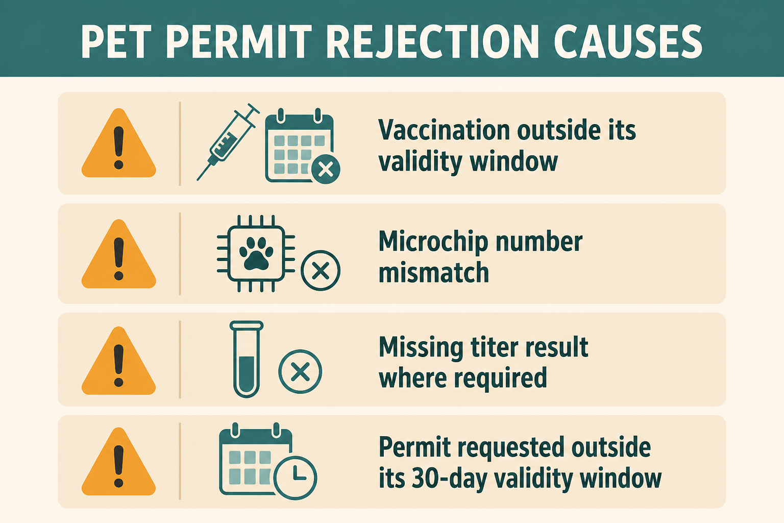 Common MOCCAE pet permit rejection reasons: expired vaccines, microchip mismatches and timing errors